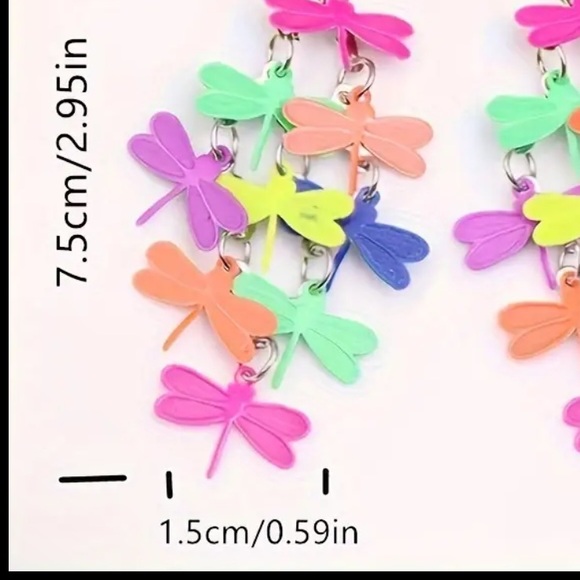 Shades of Purple Dragonfly Metal Earrings Cluster of Dragonflies Springtime - Picture 3 of 3